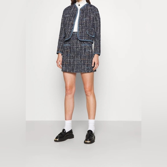 Sandro Black and Blue Tweed Mini Skirt and jacket